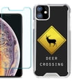 thumbnail image 1 of For Apple iPhone 11 Case, Hybrid Bumper Phone Case, with Tempered Glass Screen Protector, by OneToughShield ® - Road Sign Deer, 1 of 3