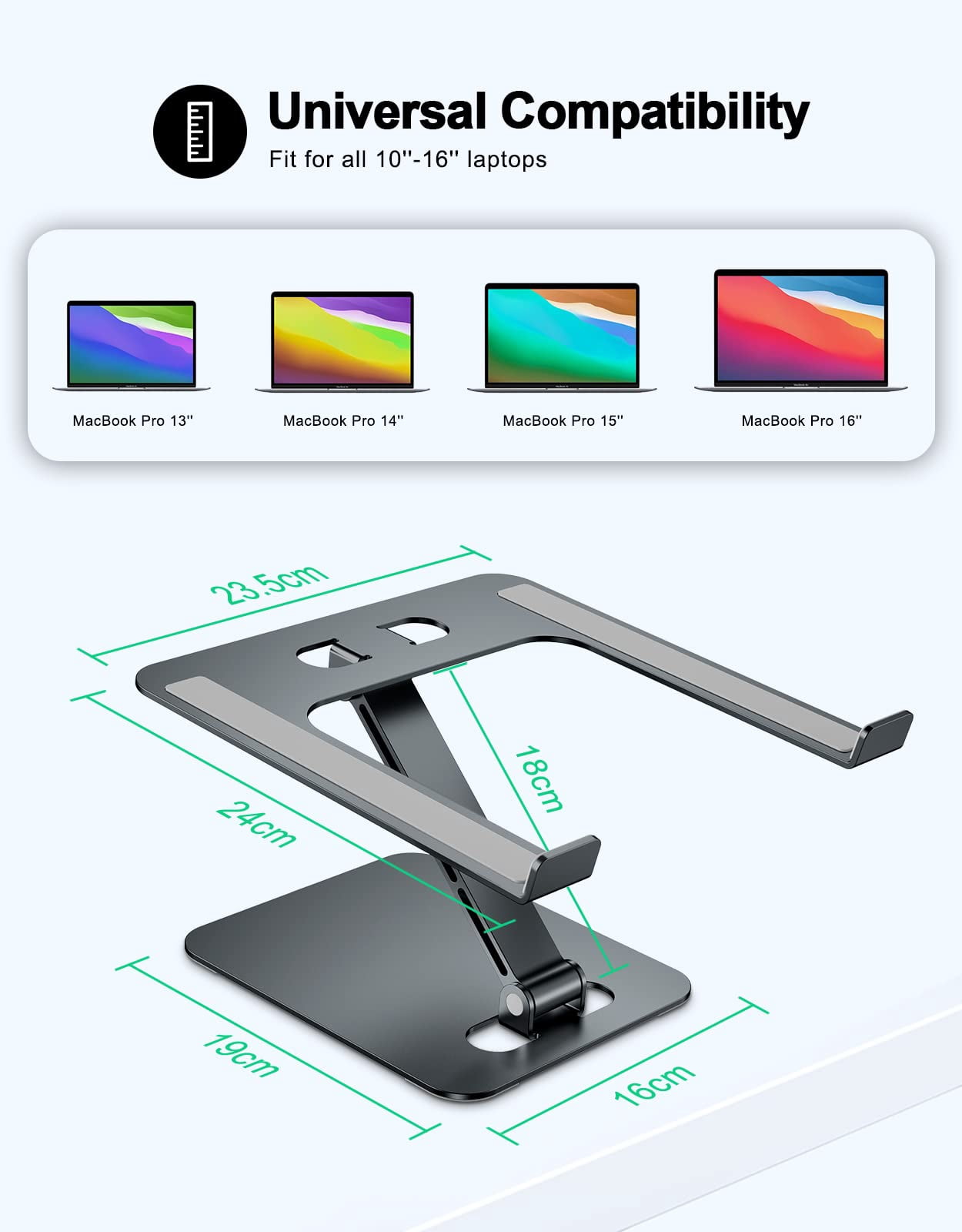 Foldable Laptop Stand  Height Adjustable Ergonomic Computer For Desk Aluminum Portable Riser Holder Notebook Mount Compatible With Macbook Pro Air Hp Dell 10-16"(gray)