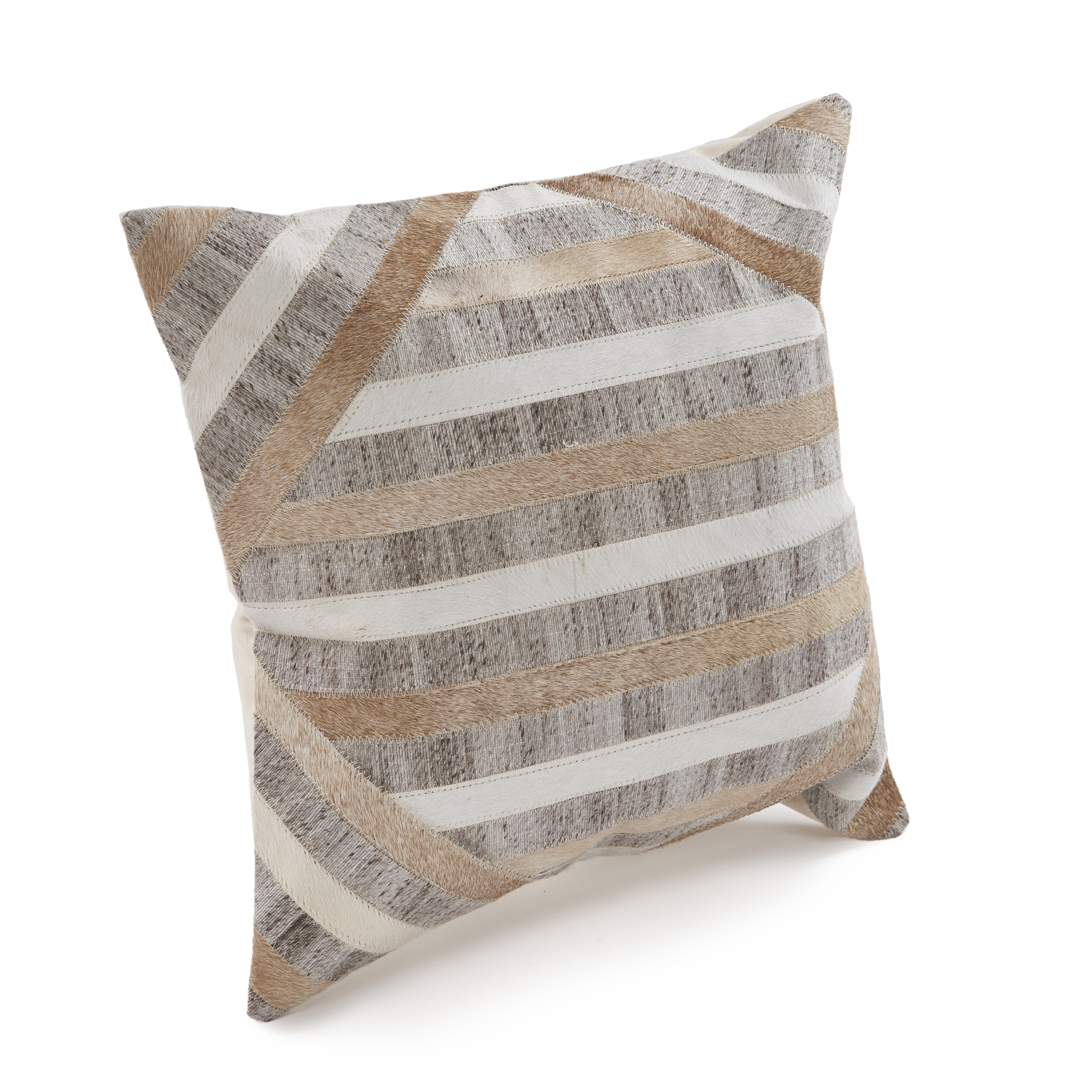 Ox Bay Xena 20" x 20" Gray/Brown Geometric Faux Hide Adult Decorative Throw Pillow Cover