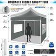 thumbnail image 5 of COBIZI 10x10 Heavy Duty Pop Up Canopy Tent with 4 Sidewalls, Commercial Instant Waterproof Shelter, UV 50+ with Silver Coated, Upgraded Thickened Hexagonal Legs,Gray, 5 of 9