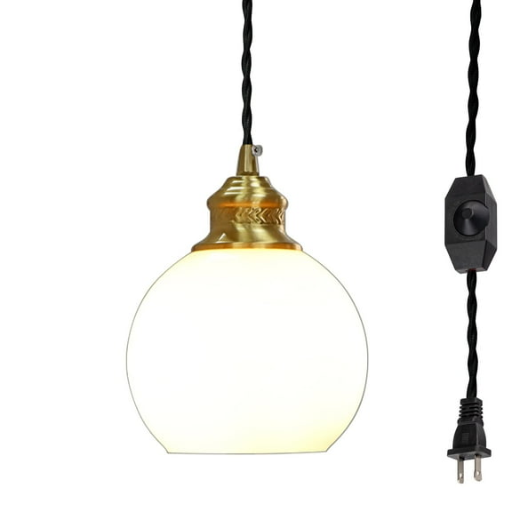 Kiven Plug-in Pendant Light Dimmable Lighting Retro Pendant Light with Glass Shade Hanging Living Room Pendant Light Cord Color can be Customized Bulb not Included