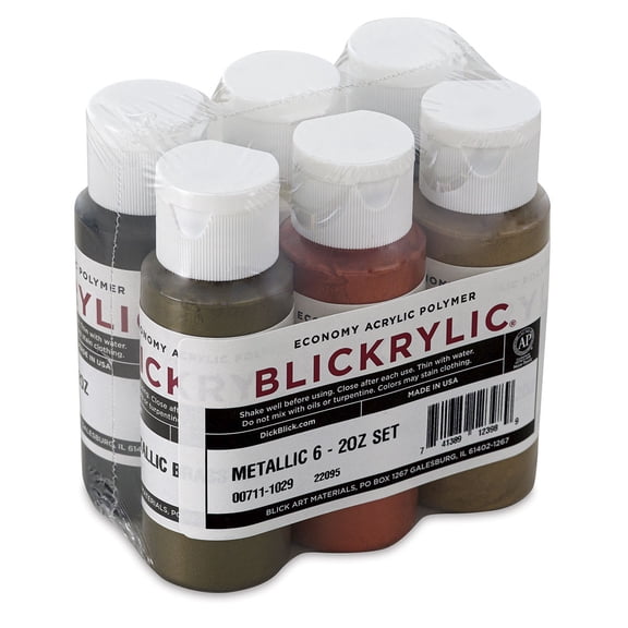 Blickrylic Student Acrylics - Set of 6, Metallic Colors, 2 oz Bottles