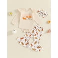 thumbnail image 2 of FEORJGP Toddler Baby Girls Halloween 3PCS Outfits 0 3M 6M 12M 18M Infant Long Sleeve Jumpsuits O Neck Rompers Pumpkin/Pumpkin Pie Print Pants Headbandute Casual Comfy Clothes for Spring Fall, 2 of 8
