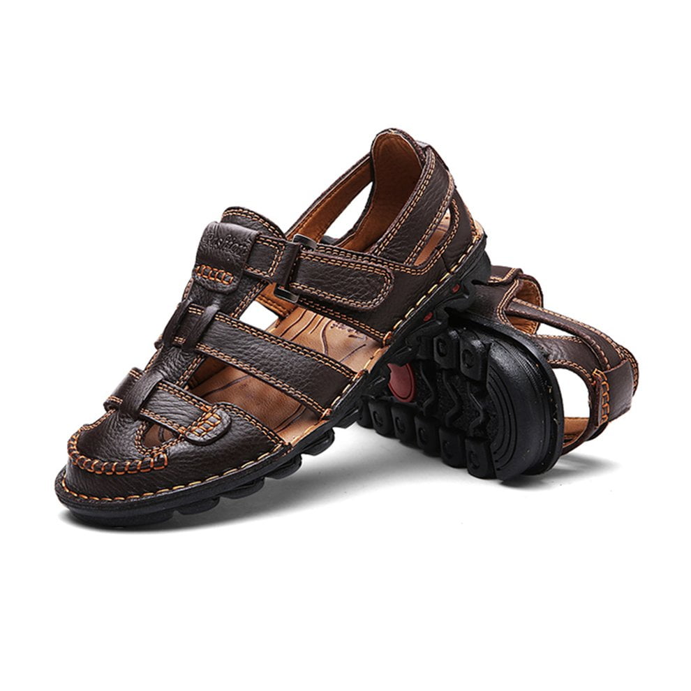 Fashion Sandals Men's Beach Shoes Leather Non-slip Soft Men's Shoes ...