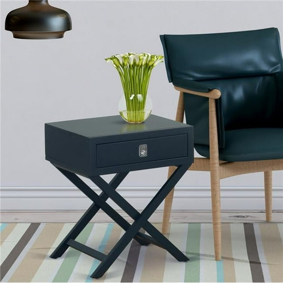 Hamilton Square Night Stand End Table with Drawer - Navy Blue
