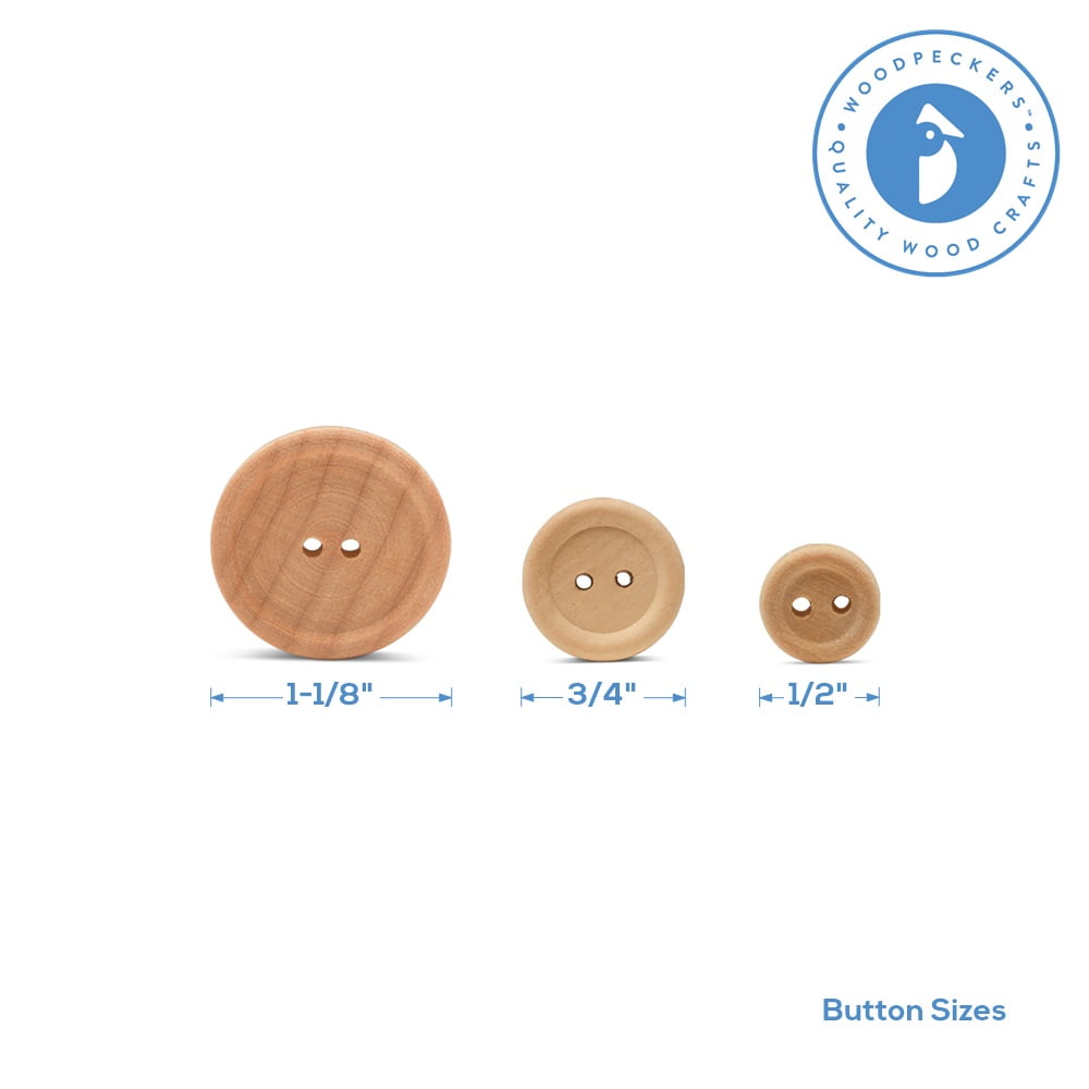 Unfinished Wooden Buttons for Crafts and Sewing 1/2 inch Bulk Pack of 100 Decorative Buttons by Woodpeckers