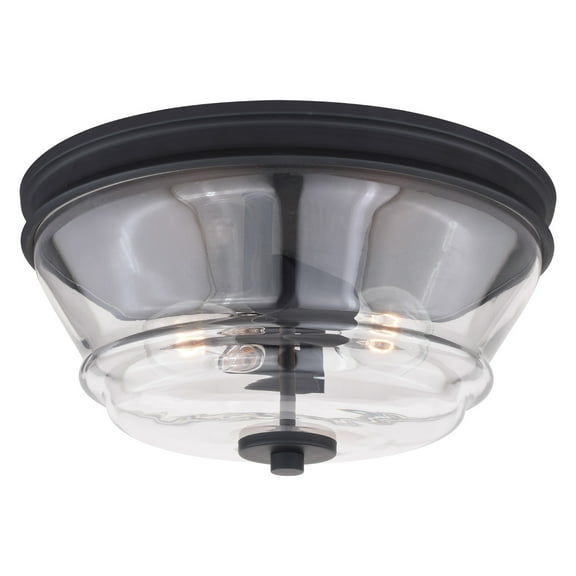 Industrial Flush Mount Ceiling Light - Black Metal & Clear Glass - Modern Farmhouse Lighting