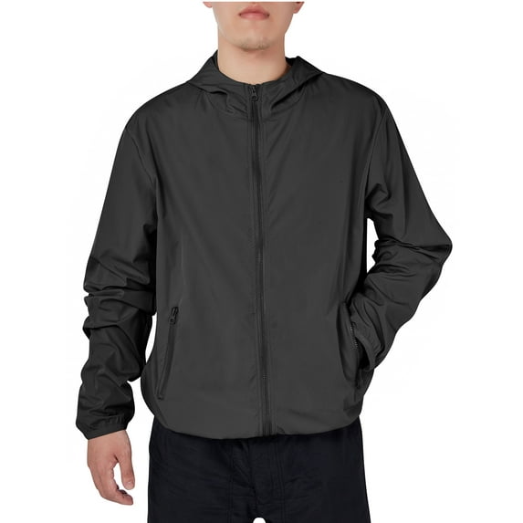 SAYFUT Men's Rain Jacket Packable Jacket WIth Hoodies Zip Front Windbreaker Rain Jacket Waterproof Coat Jacket Outdoor Sport Lightweight Windbreaker Gray/Black