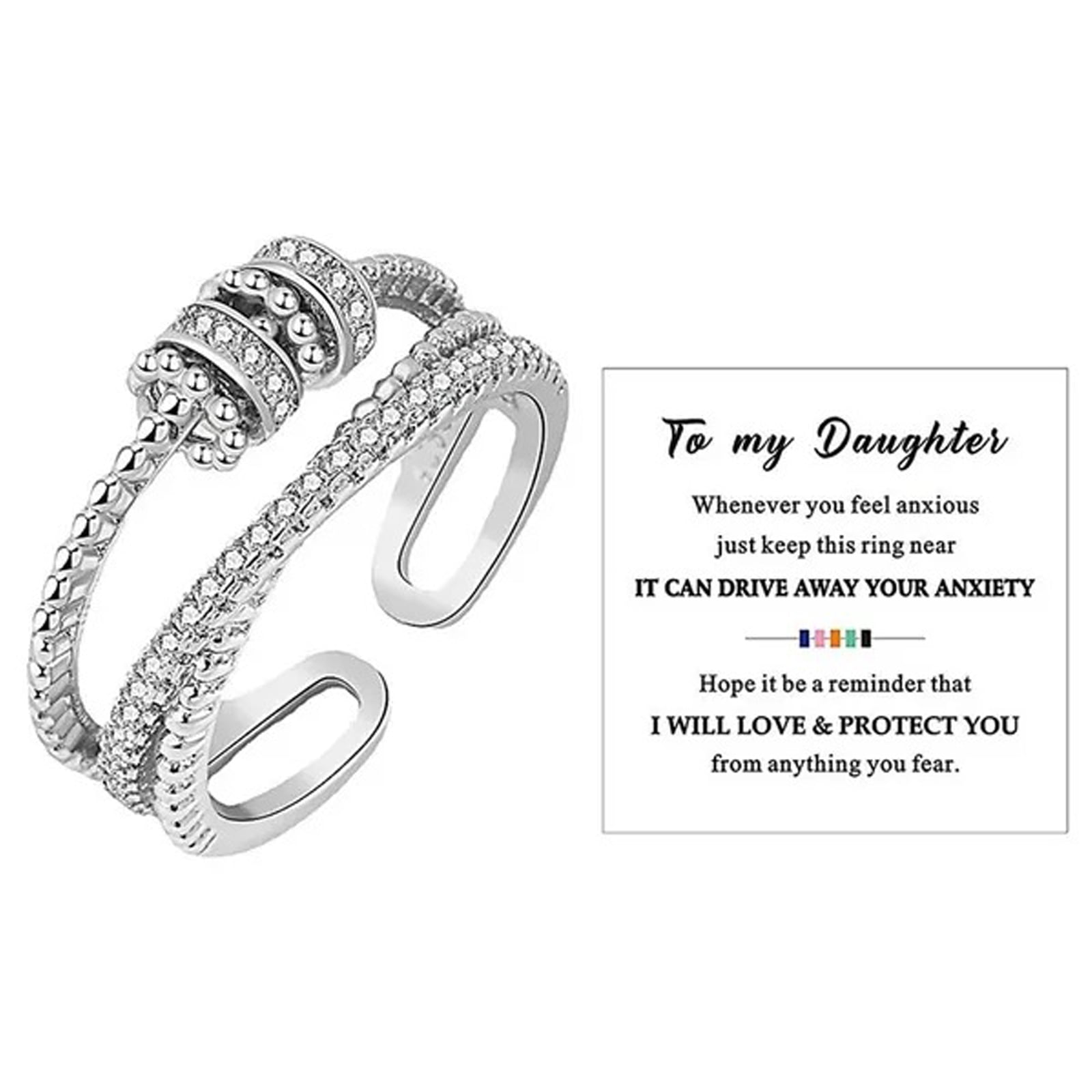 To My Daughter Fidget Anxiety Ring for Women Teens Adjustable Spinner Bead Stress Relieveing