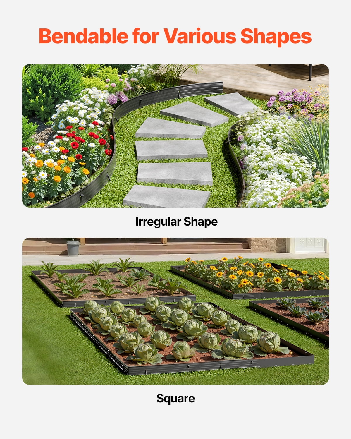 VEVOR Metal Landscape Edging, 8 Packs 72 in Rust-Resistant Aluminum Alloy Landscape Edging, Bendable Garden Edging Border, Heavy Duty Lawn Edging Fence for Flower Bed Yard Pathway