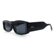 thumbnail image 6 of Womens Mod Rectangle Thick Beveled Plastic Minimal Fashion Sunglasses All Black, 6 of 8
