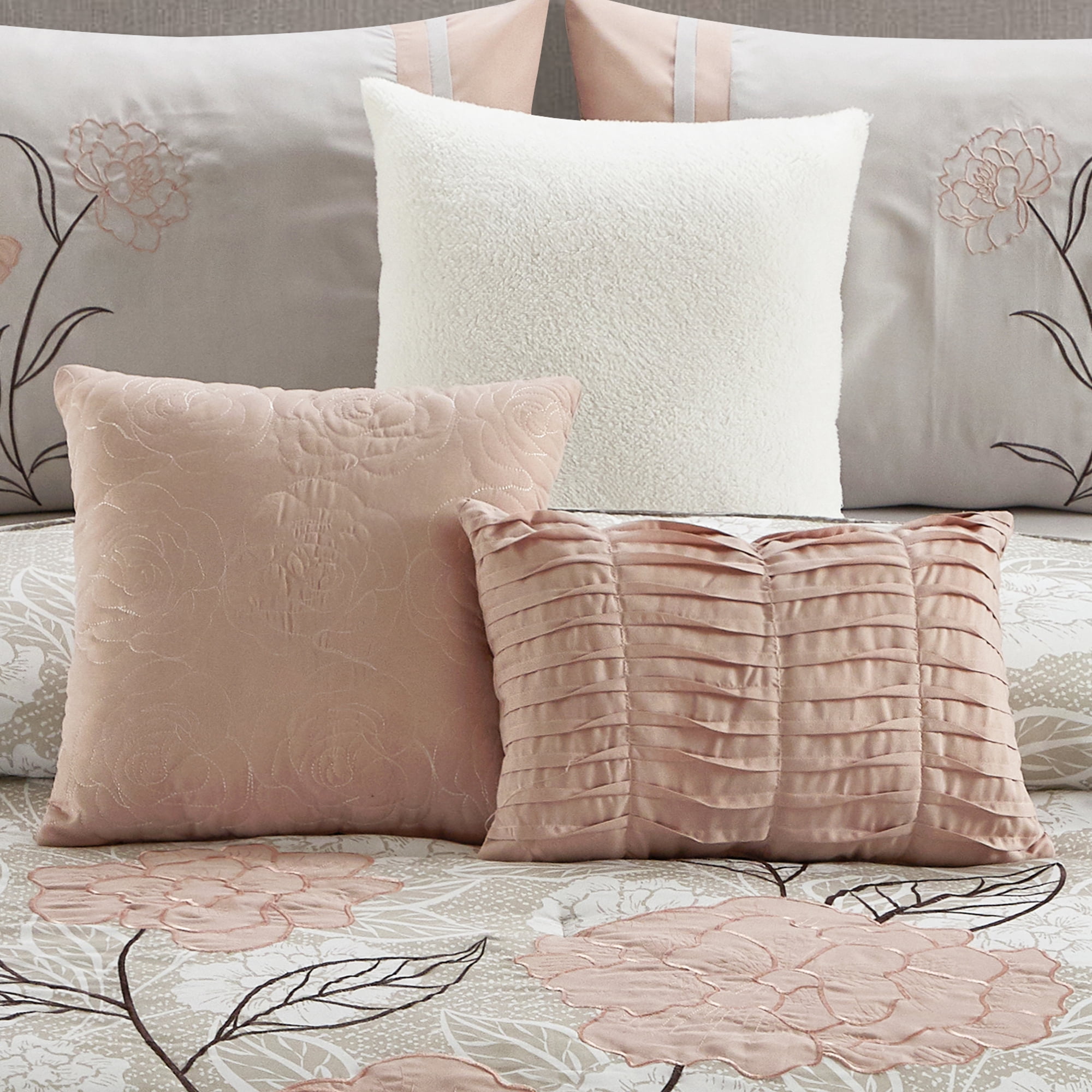 Lanco Anemone Floral 7 Piece Comforter Set Blush, Bed Size Queen, Fill Polyester