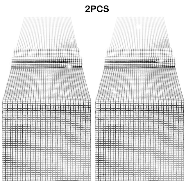 2 Pieces Polyester Table Runner Solid Color Glossy Disco Themed Home Restaurant Dining Table Flag Decor Ornament Silver White