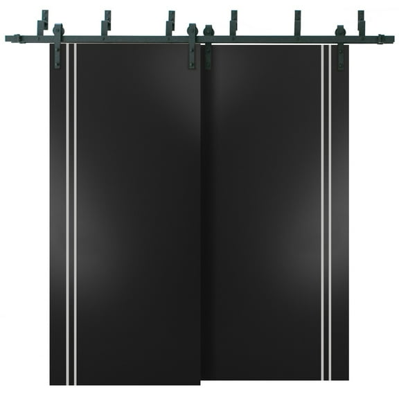 Sliding Closet Barn Bypass Doors 36 x 80 inches | Planum 0310 Matte Black with Frosted Glass | Sturdy 6.6ft Rails Hardware Set | Wood Solid Bedroom Wardrobe Doors