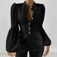 thumbnail image 2 of Womens Lace Patchwork Lantern Long Sleeve Collar Shirt, 2 of 6