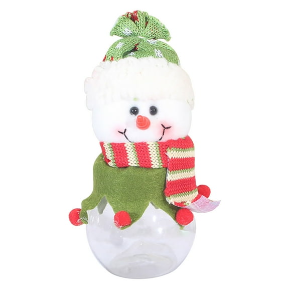 Luoshdecor Christmas Candy Jars with Snowman Santa Elk Lid,5.9 in Plastic Clear Cookie Jar Snack Food Storage Container for Holiday Party Gift