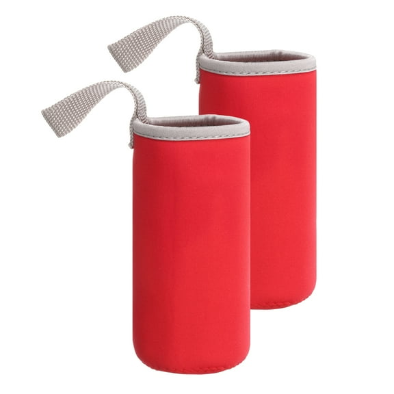 2pcs Neoprene Water Bottle Sleeve, 12 oz Insulated Water Glass Bottle Carrier Bag Collapsible Drink Bottle Sleeve Cover Holder with Handle, Red