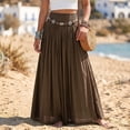 thumbnail image 2 of Womens Boho Linen Maxi Skirt Elastic High Waist Pleated A-Line Flowy Breathable Long Skirt for Summer Beach, Resort, Vacation and Party, 2 of 6