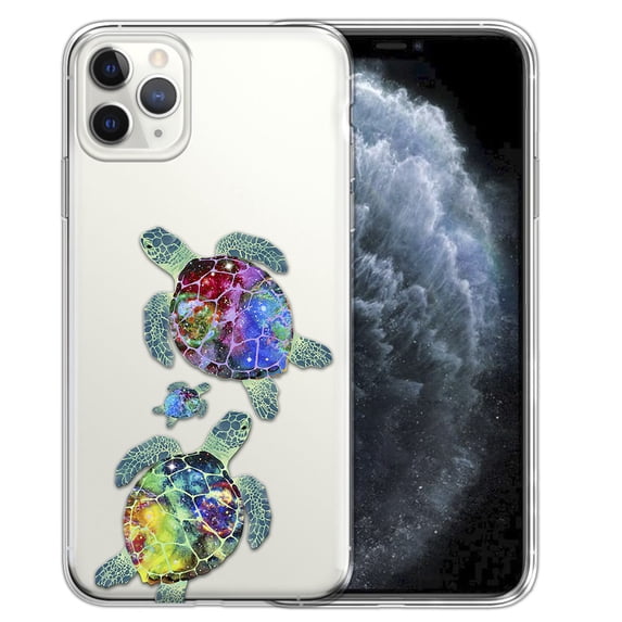 FINCIBO Soft TPU Clear Case Slim Protective Cover for Apple iPhone 11 Pro Max 6.5" 2019, Clear Sea Turtles Family