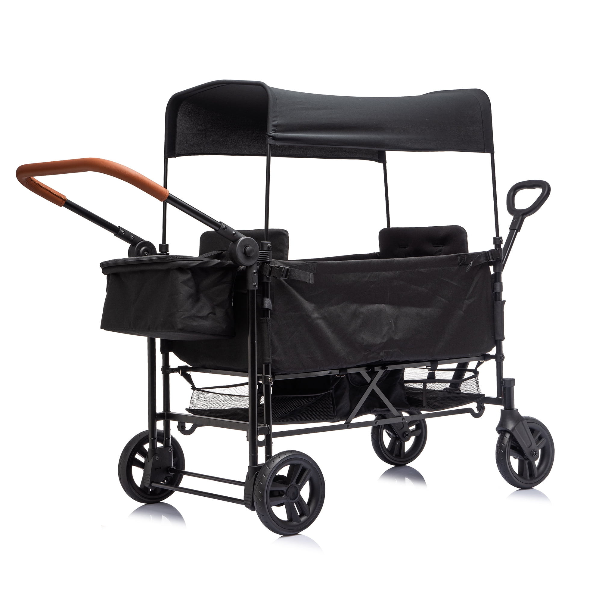 2-Seater Wagon Stroller with 5-Point Safety Harness, Adjustable Canopy, Push-Pull Handles, 7-Level Height Adjustment, Foldable Frame for Kids 6-36 Months