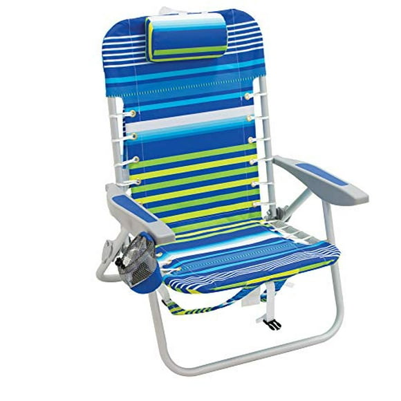 Rio Brands Chaise de Plage Pliante à Suspension Lacée 4-PRio Beach - Rayure Bleu/vert, 24 Pouces x 24.75 Pouces x 33 Pouces