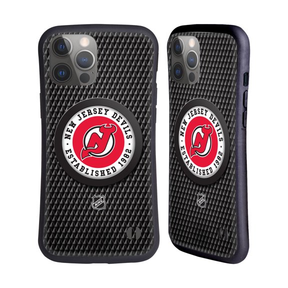 Head Case Designs Officially Licensed NHL New Jersey Devils Puck Texture Hybrid Case Compatible with Apple iPhone 14 Pro Max