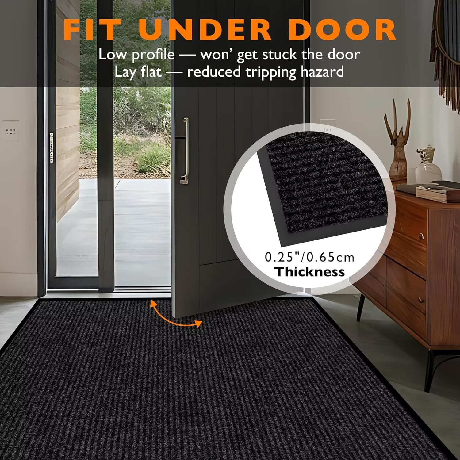KOLOKO Outdoor Mat Non Slip Doormat 3'x3' Front Door Mat Outside Welcome Mat Dirt Trapper Commercial Indoor Floor Mat Rubber Backed Thicken Entryway Rug Low Profile Black