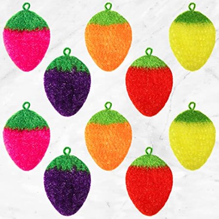 10 Pieces Strawberry Colorful Scrubber Cute Multiuse Dish Scrubber Non Scratch Dish Sponge Strawberry Kitchen Decor Washcloth For Scrubbing, Dishwashing, Scrubbers, Bathrooms, Floors (5 Colors)