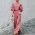 thumbnail image 2 of MaFYtyTPR Women's Two Piece Outfits Puff Sleeve Crop Top And Wide Leg Pants Set for Casual Daily Wear A-Pink S, 2 of 5