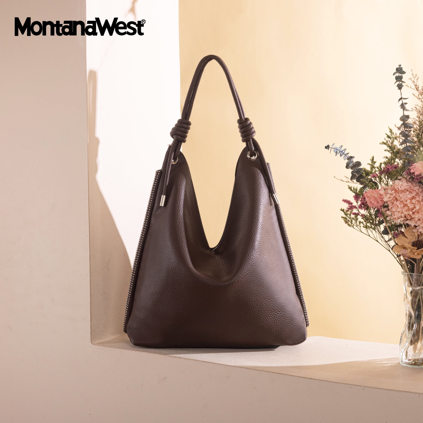 Montana West Hobo Bags for Women Soft Slouchy Top Handle Shoulder Purses Handbag with Knot Strap, Coffee