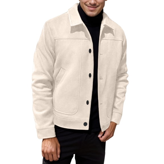 DHFJKG Casual Jacket For Men Solid Color Long Sleeve Turndown Collar Button Up Jackets Autumn Winter Comfort Outerwear
