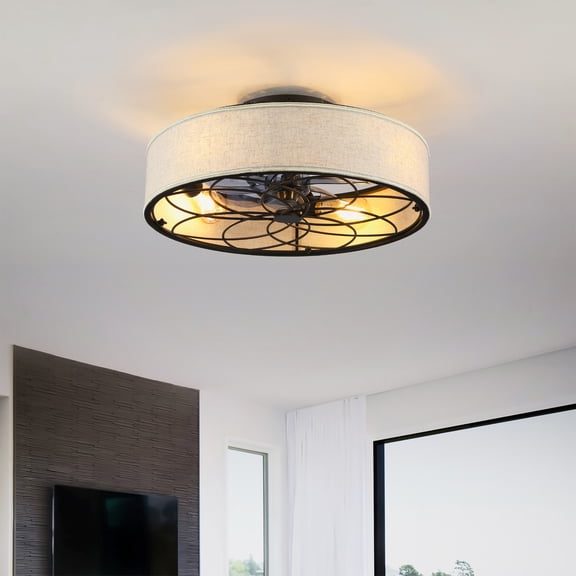 20" Low Profile Fabric Farmhouse Bladeless Ceiling fan With Remote Control,Low Profile Modern Enclosed Ceiling Fans with Reversible Motor For Living room, Bedroom,Kitchen--NOT INCLUDED BULBS
