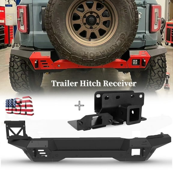 For 2021-2024 Ford Bronco Rear Bumper Assembly w/4 Pin Trailer and Multi-tow Connector Trailer Hitch Receiver