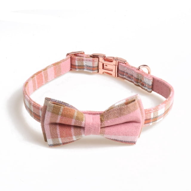 Cotton Plaid Bow Tie Dog Collar , Quick Release Buckle, Cotton Adjustable Collars for Small Medium Large Dogs