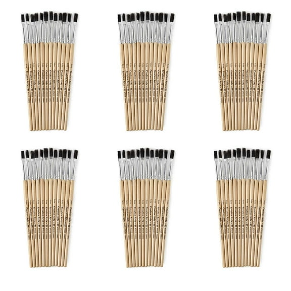 Charles Leonard Flat Tip Paint Brushes, 1/4" Natural Bristle, Short, 12 Per Set, 6 Sets