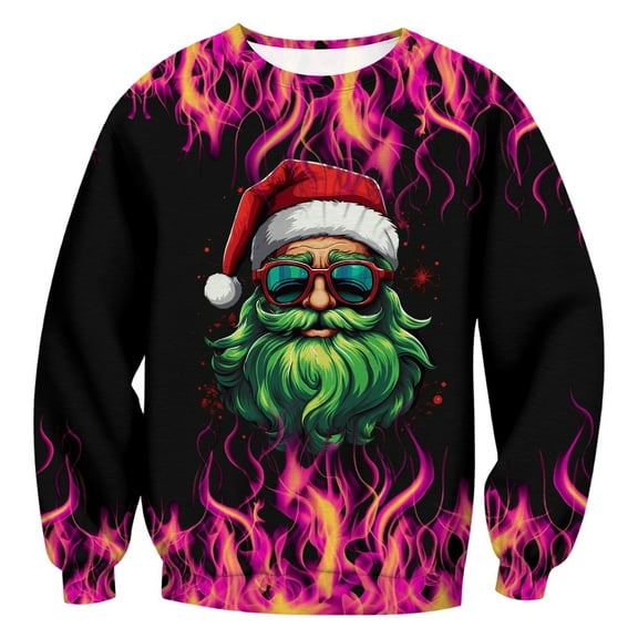 IWRICH Christmas Sweatshirts for Men 2025 3D Printed Funny Graphic Long Sleeve T-Shirt Crewneck Hoodless Winter Clothes 6-Black XL