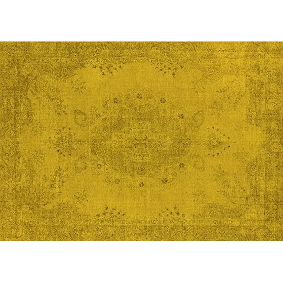 Ahgly Company Machine Washable Indoor Rectangle Oriental Yellow Industrial Area Rugs, 8' x 10'