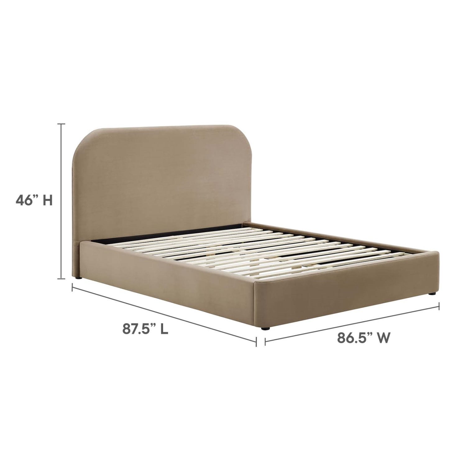 Platform Bed Frame, King Size, Taupe Gray, Velvet, Bedroom, Modern Contemporary Boutique HB36815