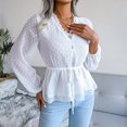 thumbnail image 3 of Long Sleeve Polka Dot Top Women's Casual Print Knotted Shirt Lantern Sleeve Blouse White XL, 3 of 7