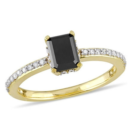 1-1/5 Carat T.W. Black and White Diamond 10kt Yellow Gold Engagement Ring