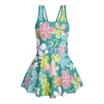 thumbnail image 4 of COEQINE Cute Swim Dress for Girls, One Piece Swimsuit with Flowy Skirt & Built-in Liner, Scoop Neck & Fixed Straps in V-Back Swimwear for Beach Pool, Ages 12-13, Teal Hippie Flower, 4 of 8