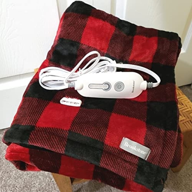 Brookstone Luxurious Electric Heated Throw 4-Heat Settings Easy One Touch  Built-in Remote Red Black - Walmart.com