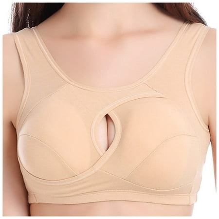 VMESZQFG Wireless Bras for Women No Underwire Hollow Out Seamless Bras with Support and Lift Padded T Shirt Everyday Bra Comfort Bralette Beige