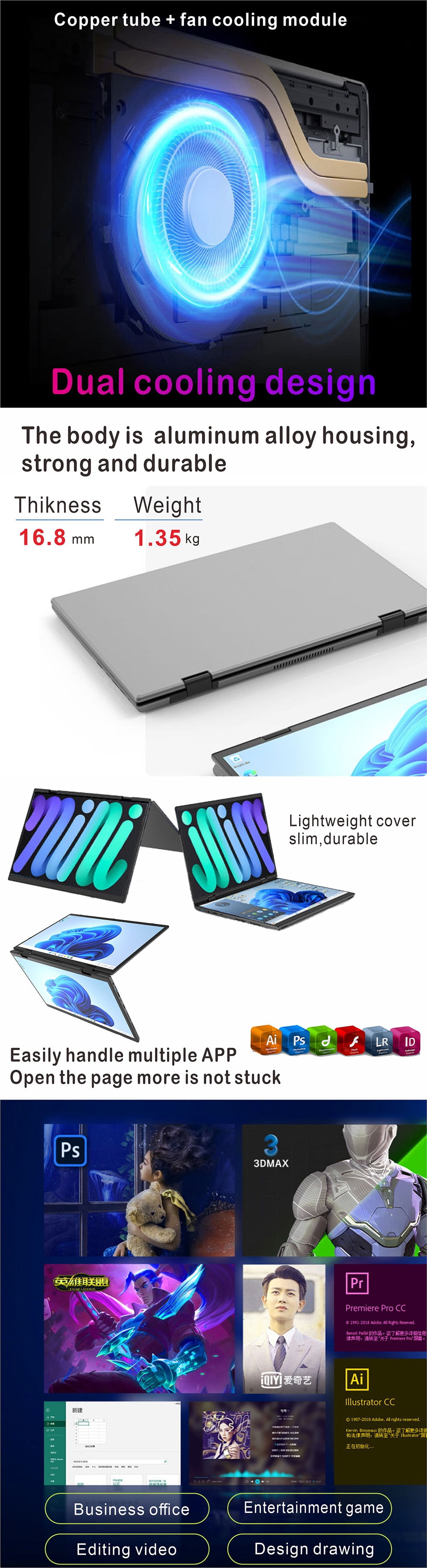 New 14 + 14 inch Touch dual screen notebook computer