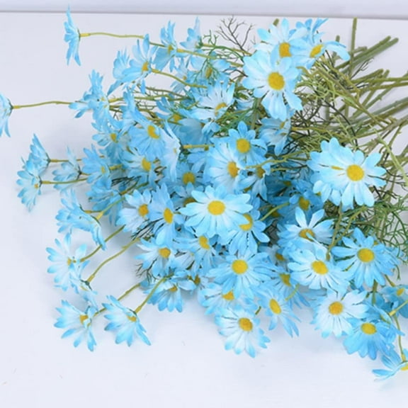 6Pcs Artificial Silk Daisies Flowers Outdoor UV Resistant Fake Wildflowers with Stems Greenery Shrubs Plants Arrangements for Home Garden Table Wedding Decoration (Blue)