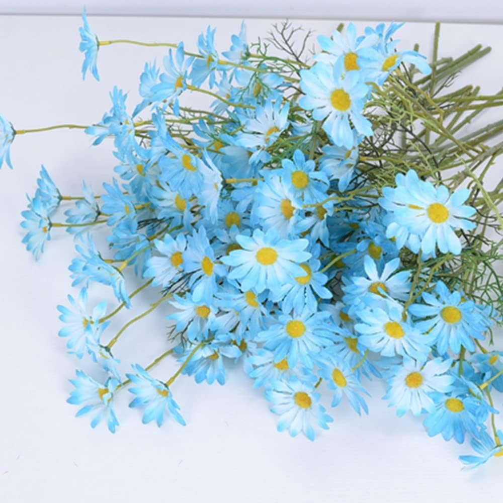6Pcs Artificial Silk Daisies Flowers Outdoor UV Resistant Fake Wildflowers with Stems Greenery Shrubs Plants Arrangements for Home Garden Table Wedding Decoration (Blue)