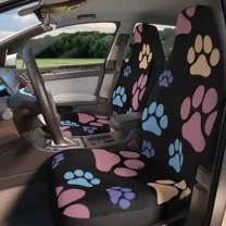 Paws Dog Seats Bucket Front Fit Universal SUV Set Covers Seat Car Theme Love Pet Pattern Print Paw Brown and Beige