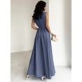 thumbnail image 3 of Dusty Blue Womens Sleeveless A-Line Maxi Dress, Fitted Waist, Elegant Formal Gown For Events, 3 of 6