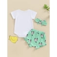 thumbnail image 5 of Aojekbee Baby Girls 3Pcs Summer Outfit Short Sleeve Chicken Print Romper + Shorts + Headband Set Farm Clothes, 5 of 10