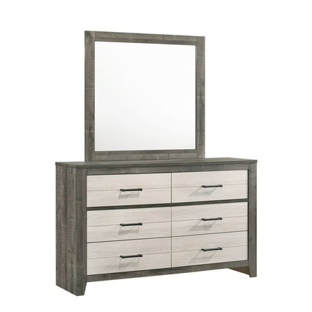 Benjara BM300832 58 in. Yaz Bar Metal Handles Modern Wide 6 Drawer Dresser, White & Gray
